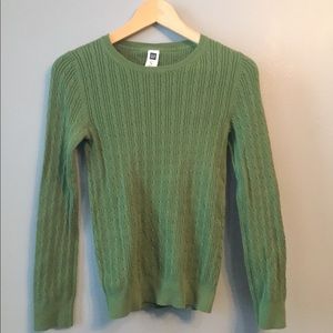 Green cable knit sweater